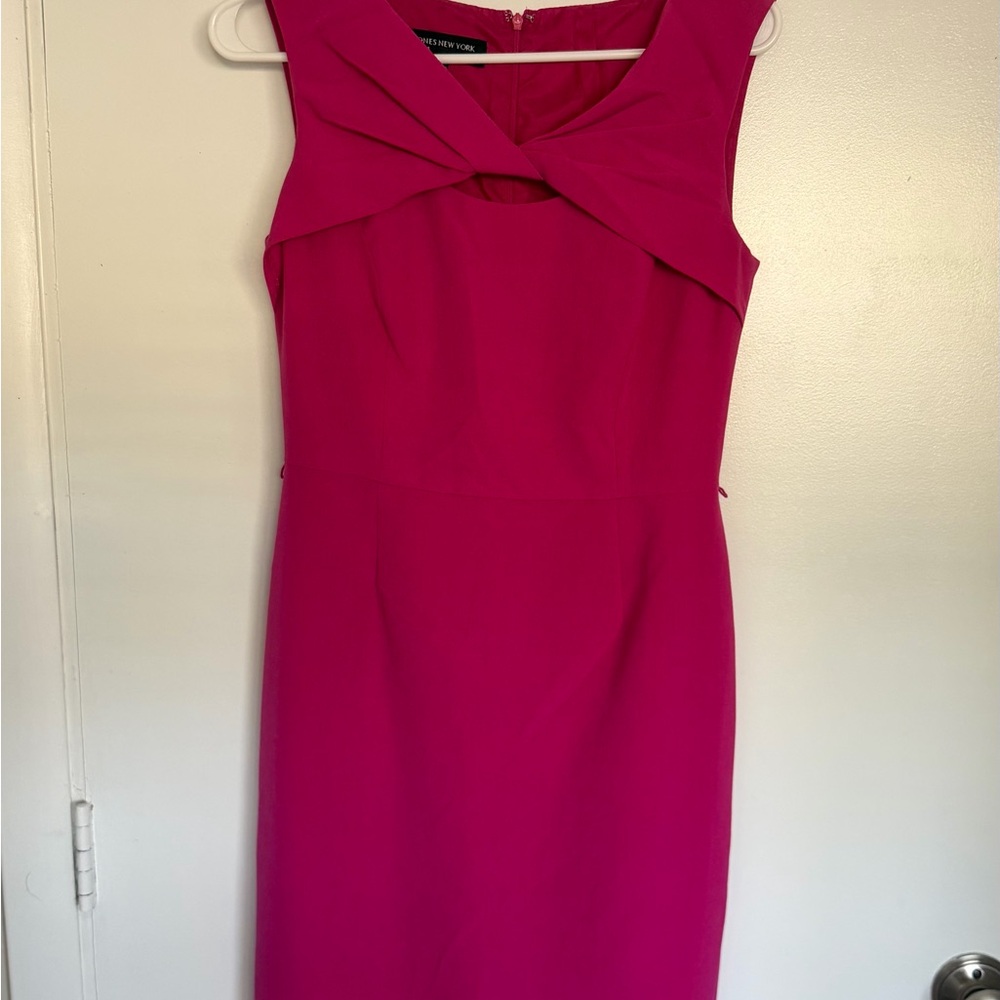 Jones New York Hot Pink Twist-Neck Sheath Dress